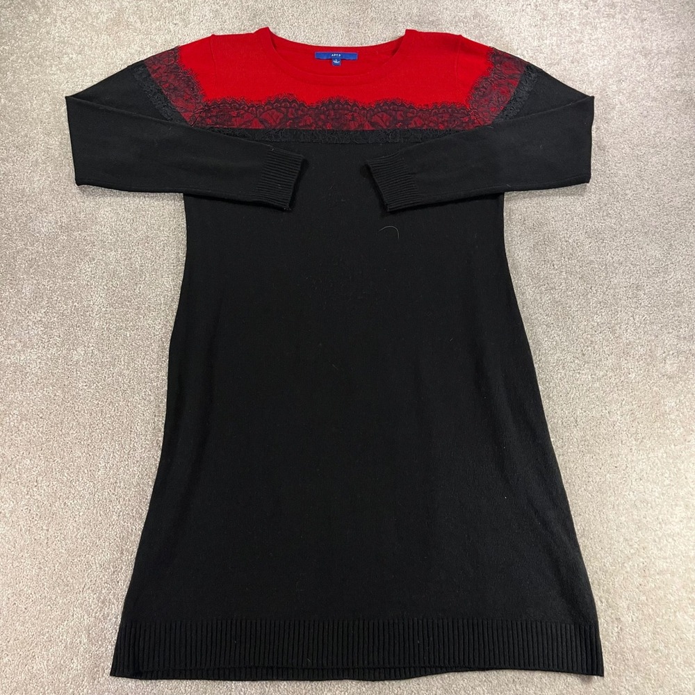 Apt. 9 Sweater Dress Womens Large Black Lace Colorblock‎ Long Sleeve Crew Neck